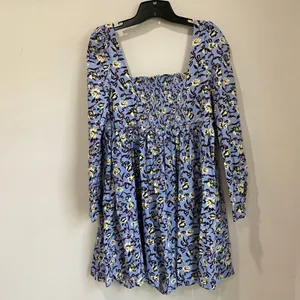Free People Bessie Blue Babydoll Corduroy‎ Long sleeve Mini Dress NWT Sz M thumbnail 3