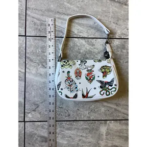 Ed Hardy NWOT White Tattoo Flash Baguette Shoulder Bag Y2K Tiger Skull Graphic thumbnail 6