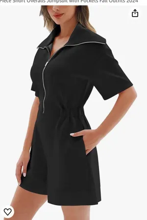 Short Sleeve Rompers Loose Half Zip One Piece Short Overalls Jumpsuit with Pockets Fall Outfits thumbnail 4