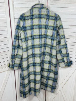 Cyrus Plaid Wool Blend Long Midi Overcoat Coat Grey Green Blue Large Winter thumbnail 8