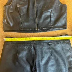Black Leather Matching Set Crop Top Mini Skirt Faux Leather Sz S thumbnail 5