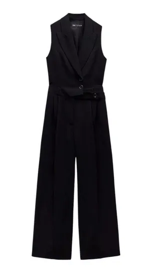 ZARA Black Sleeveless Oversized Vest Jumpsuit thumbnail 1