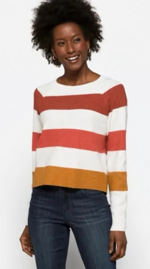 PINQUE Gina Rib Crew Neck Knit Colorblock Striped Sweater, Size Large thumbnail 1
