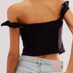 Free People Baby Scallop Top Cropped Off Shoulder Sweetheart neckline top.Large thumbnail 3