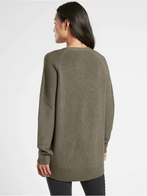 Athleta Hanover Merino Wool Blend V-Neck High Low Tunic Sweater Olive Green XL⁠ thumbnail 2