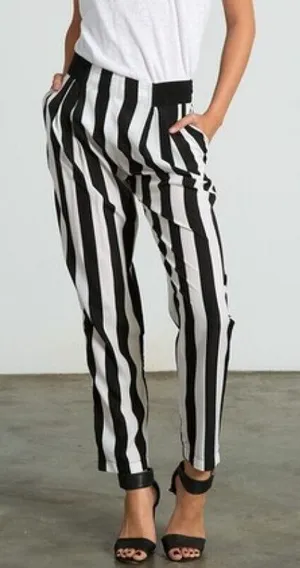 NWT Sans Souci Striped Lightweight Satin Feel Trouser Ankle Pant M Black White thumbnail 1