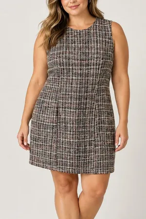Gal Meets Glam Ramona Brown Tweed Check Sleeveless Mini Dress thumbnail 1