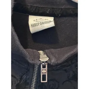 Vintage Y2K Harley Davidson Black Flocked Scroll Zip Sweatshirt M ✨ Biker Chic thumbnail 5