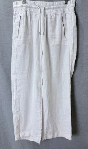 Athleta Cabo Linen Wide Leg‎ Pant White Drawstring Elastic Waist 14 thumbnail 1