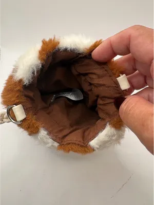 SHEIN Faux Fur Drawstring Pouch Bag Brown White Striped Plush Mini Bucket Bag thumbnail 8