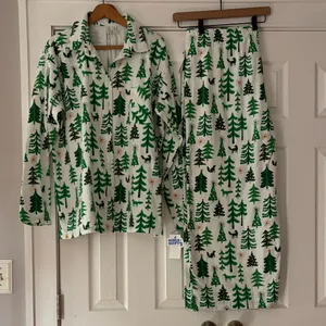 Nordstrom Green Evergreen Tree Patterned Fleece Pajama Set Size 1X NWT‎ thumbnail 2