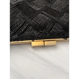 Vintage Marshall‎ Fields Black Beaded Clutch Hand Made Evening Bag Gold Chain thumbnail 9