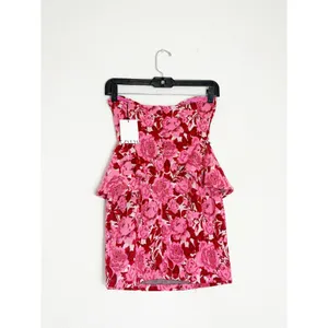 NWT ZARA Rose Floral Jacquard Peplum Mini Dress Size Medium Rhinestone Strapless thumbnail 13