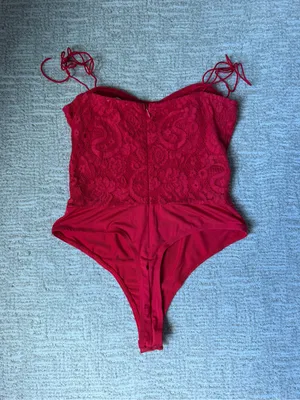 superdown Red Lace Bustier Bodysuit with Tie Straps thumbnail 4