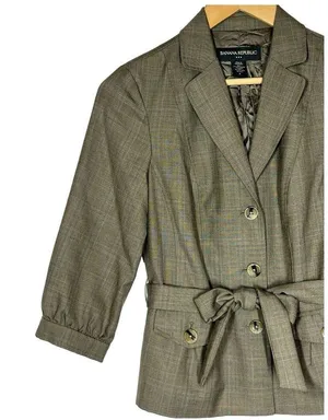 Banana Republic Blazer Womens 4 Wool Belted 3 Button 3/4 Sleeve Career Brown thumbnail 5
