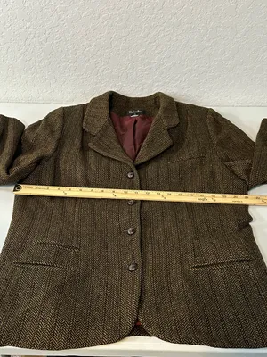 Vintage 2000s Rafaella Women’s Brown Herringbone Tweed Wool Blazer Size 16 thumbnail 6