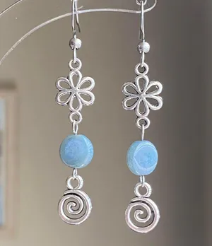 Handmade retro vintage fairy boho funky hippie style spiral flower dangle earrings🌀🌱 thumbnail 2