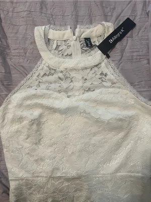 White Lace with Satin Finish Halter Sheath Dress Size M thumbnail 11