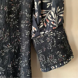 Zara Penny Ruched Black Floral Linen Blend Boho Puff Midi Dress Size Small thumbnail 9