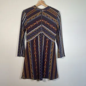 Free People Bloom Geometric Chevron Print Long Sleeve Mock Neck‎ Mini Dress S thumbnail 5