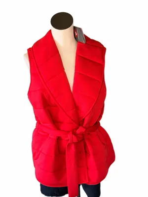 NWT SPANX Women's Red Quilted Sleeveless Tie Waist Belted Vest w/ Pockets XL thumbnail 3