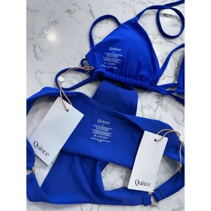 NWT Quince Electric Blue Italian High Leg Ring Bikini Bottoms & Triangle Top XS thumbnail 3