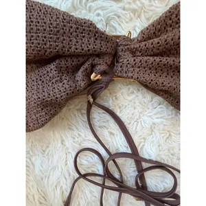 Fiory Beach & Street Brown Crochet Knit Bikini Set Bandeau Top Side Tie Bottom L thumbnail 3
