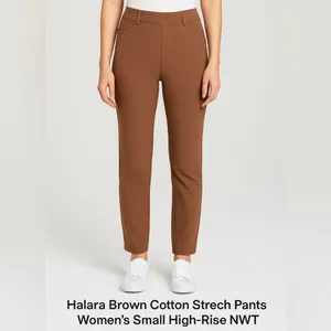 Halara Women’s S Brown Cotton Stretch Pants High Rise Pull-On Style NWT(A192✨ thumbnail 2