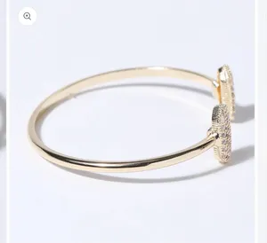 Gold Wire Pave Hexagon Bangle Bracelet thumbnail 4