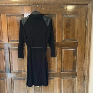 Calvin Klein Women's Size L Black‎ Asymmetric Zip Front Knit Dress Belted Waist thumbnail 5