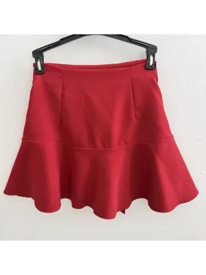 NEW Zara Red Ruffled Mini Skort Skirt High Waisted Tie Belt Shorts SMALL Womens thumbnail 7