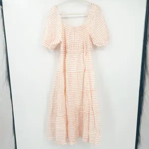 Moon River Womens Milkmaid Resortwear‎ Poplin Striped Puff Sleeve Midi Dress M thumbnail 8