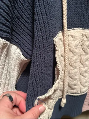 POL Colorblock Cable-Knit Hooded Cardigan - Pink/Navy/Cream thumbnail 8