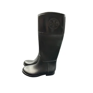 Tory Burch Women's Tall Black Rubber Leather Riding Boots Size 7M *note flaw thumbnail 13