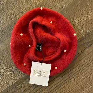 Red Pearl Embellished Wool Beret | NWT from ASOS thumbnail 3