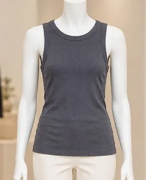 Zara Womens Tank Top Ribbed Scoop Neck Gray Small thumbnail 1