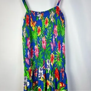 Boutique Island Planet Royal Blue Tropical‎ Floral Smocked Maxi Dress S thumbnail 3