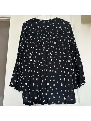 LOFT Outlet Black Floral V Neck Long Sleeve Blouse Top L Large NWT 100% Rayon thumbnail 3