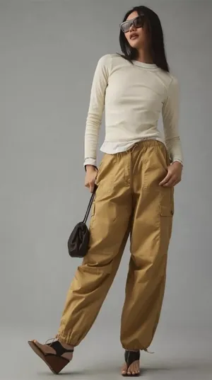 Avec Les Filles Tan Drawcord Cargo Jogger Pants Small NWT thumbnail 1