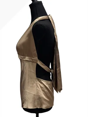 Walter Beige Satin Halter Top with Tie Back 100% Silk thumbnail 2