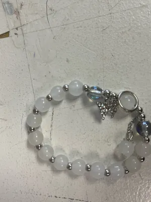 Silver White Beaded Charm Bracelet - Women Jewelry thumbnail 3