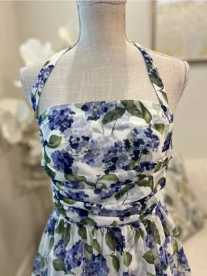 Amanda Uprichard Violina Purple Floral Halter layered Woman’s Dress in Margate L thumbnail 3