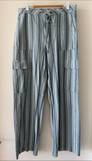 Mango Striped Blue Cargo Pants thumbnail 1