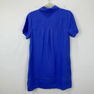 Madewell V Neck Mini Dress Linen Blue Pockets Easy Shift Relaxed Coastal XS NWT thumbnail 13