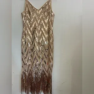 SHEIN Gold and Cream Sequin Midi Dress thumbnail 6
