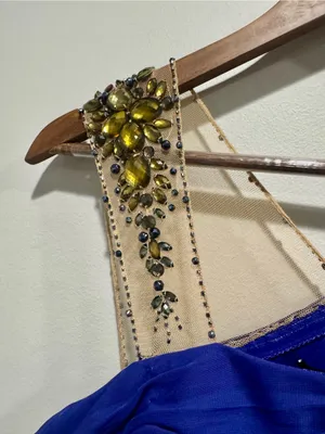 Adrianna Papell E! Red Carpet Royal Blue One Shoulder Gown 10 Embellished Dress⁠ thumbnail 2