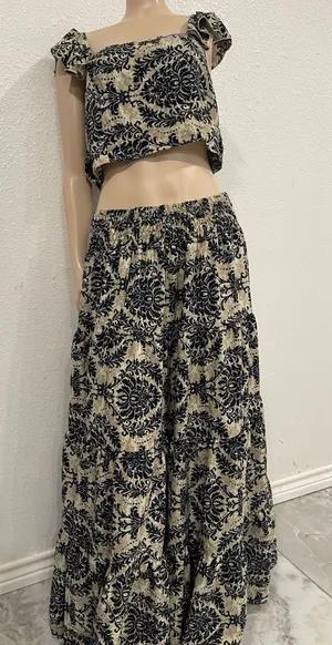 Women's Bleu Casual Allover Print Ruffle Trim Top & Skirt xl Bohemian Festival thumbnail 1