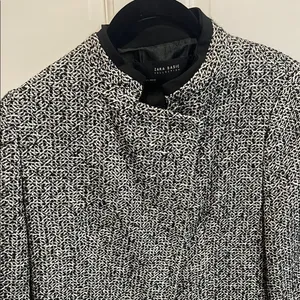 Zara Women's Black and White Tweed Coat thumbnail 2