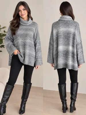 Marled Gray Cowl Neck Oversized Sweater Size L thumbnail 2
