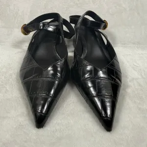 ASOS Design Black Croc Embossed Pointed Toe‎ Slingback Block Heel Pumps Womens 7 thumbnail 6